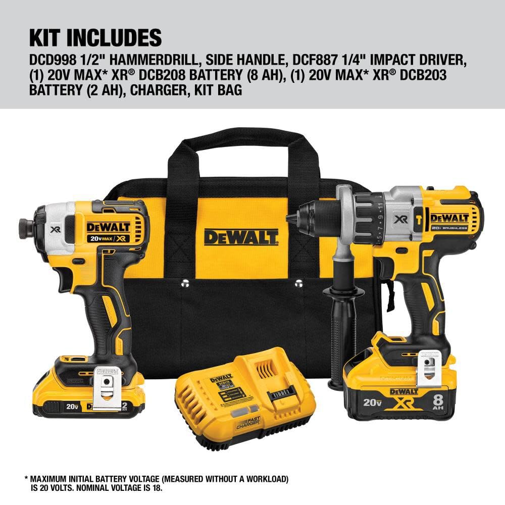 DEWALT 20V MAX XR Cordless Drill Combo Kit, Hammer Drill & Impact Driver with Battery and Charger Included, Power Detect Technology (DCK299D1W1)