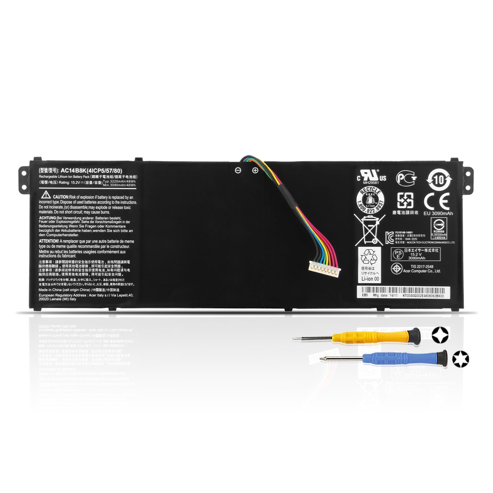 K KYUER AC14B8K AC14B3K Laptop Battery for Acer Aspire R3-131T R5-471T R7-372T R7-371T R5-571T E5-721 E5-731 E5-771G E5-731G ES1-572 ES1-711 ES1-711G A515-51G A515-52G A517-51G V3-111 V3-112P V3-371