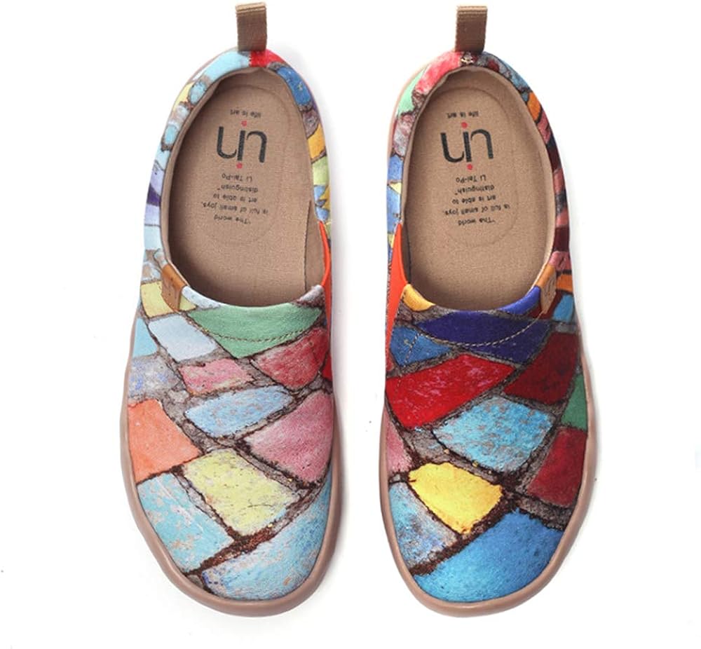 UIN Women's Amazing Colorful Cute Cat Canvas Slip On Spring Summer Loafer Flat Art Painted