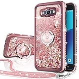 Galaxy J7 Case,J700 Case, Silverback Girls Women Moving Liquid Holographic Sparkle Glitter Case with Ring, Bling Diamond Rhinestone Bumper Slim Protective Case for Samsung J7 2015 J700 -Rose Gold