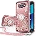 Galaxy J7 Case,J700 Case, Silverback Girls Women Moving Liquid Holographic Sparkle Glitter Case with Ring, Bling Diamond Rhinestone Bumper Slim Protective Case for Samsung J7 2015 J700 -Rose Gold