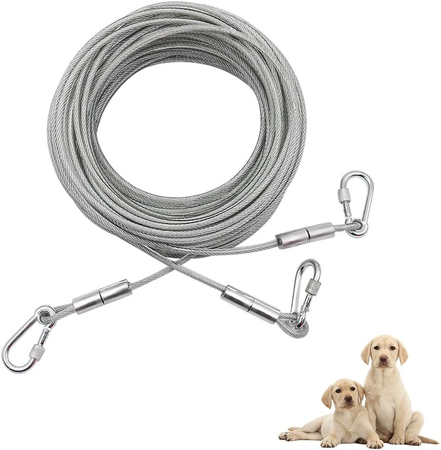 XiaZ Double Pet Dog Tie Out, 50 Feet Dog Run Cable Wire Trolley System for Two Medium Large Puppy, Dogs Chains for Outside, Yard, Camping