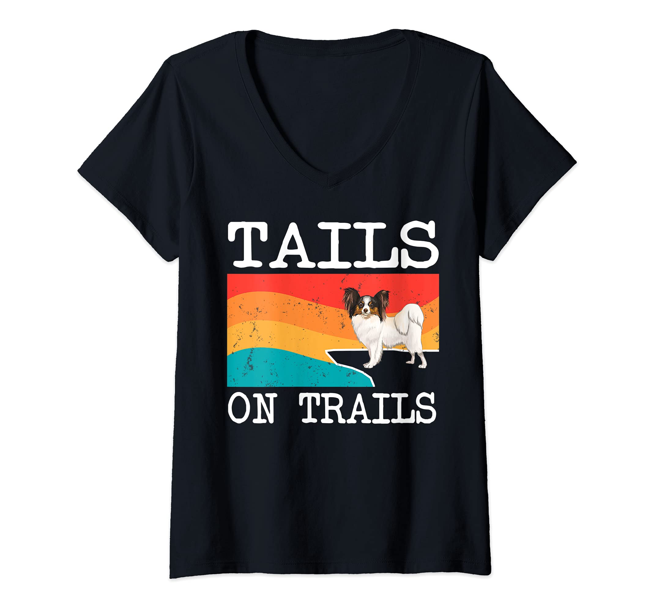 Womens Tails On Trails Soft Coated Wheaten Terrier Dog Funny Hiking V-Neck T-Shirt