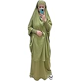 Muslim Women Abaya Two Pieces Set Prayer Dress Elasticated Sleeves Islamic Robe Modest Full Cover Prayer Clothes