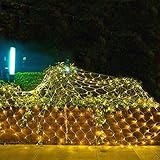12ft x 5ft 360 LED Connectable Christmas Net Lights,8 Modes Low Voltage Mesh Fairy String Lights for Christmas Trees, Bushes, Wedding, Garden, Outdoor Decorations (Transparent Wire)(Warm White)