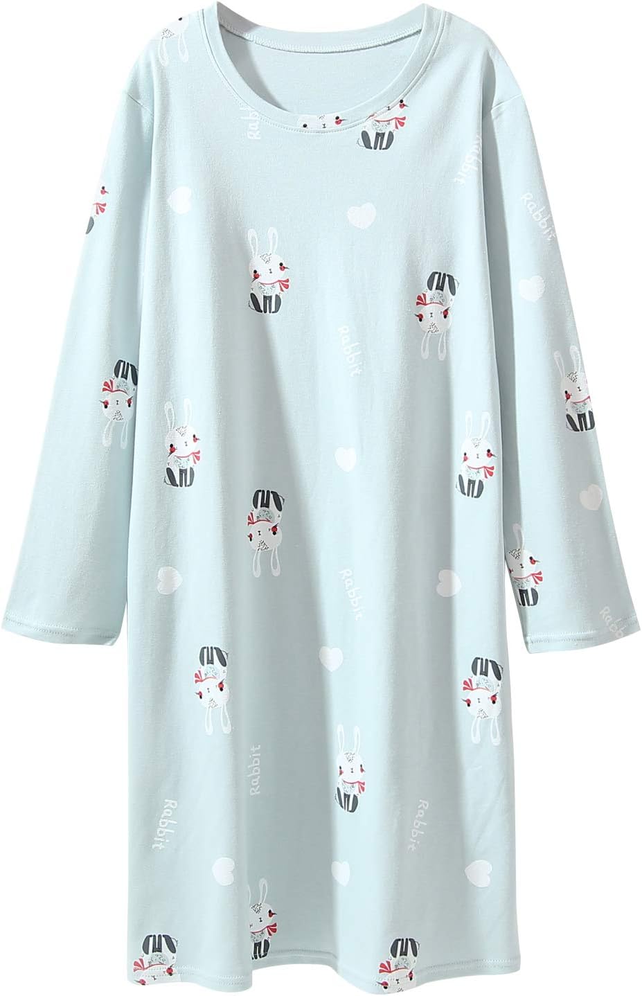 Girl's Nighties Sleepwear Long Sleeves Cotton Cute Rabbit Princess Nightdress Sleepwear for 3-12 Years