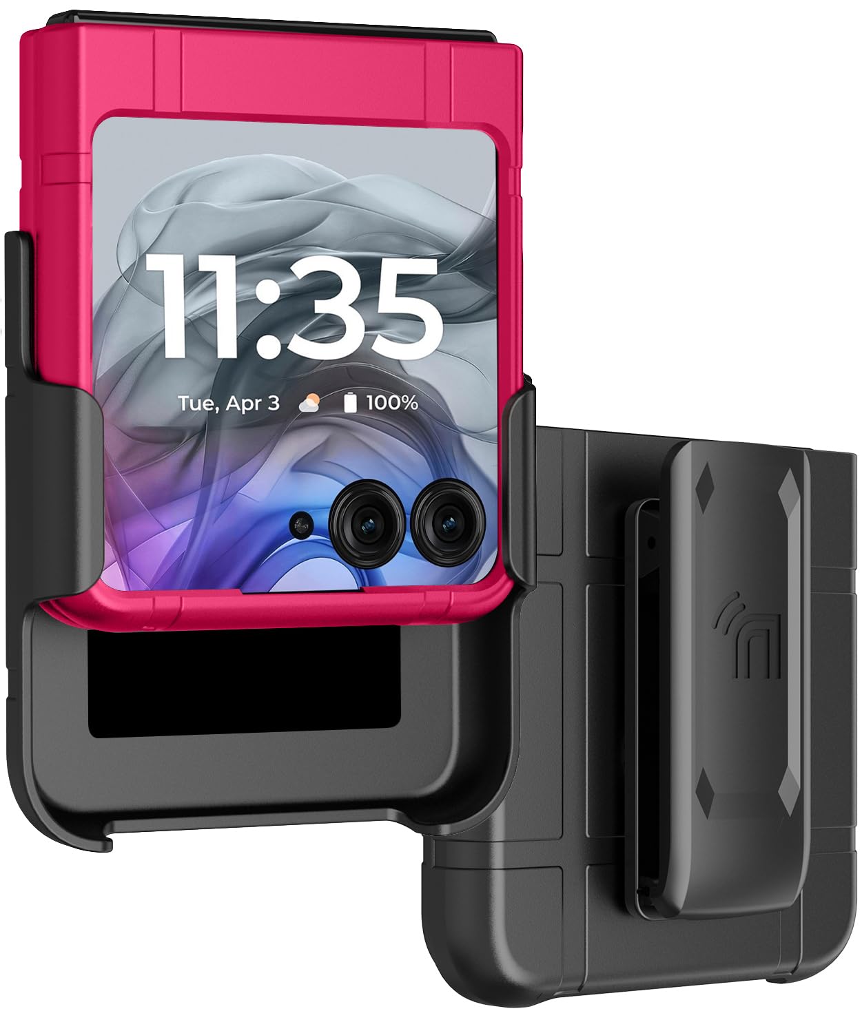 Case with Clip for Motorola RAZR (2024/2025) Flip Phone, Nakedcellphone Textured Slim Hard Shell Cover and [Rotating/Ratchet] Belt Hip Holster Holder Combo - Bright Hot Pink
