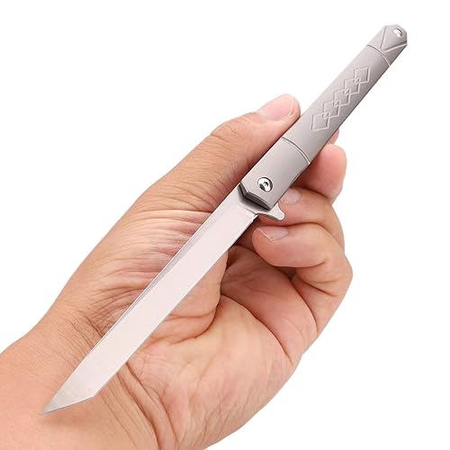 Gentleman's Knife Samior GDT035 Slim Flipper Knife, 3.5" D2 Tanto Blade, Grey Titanium H D2 Folder