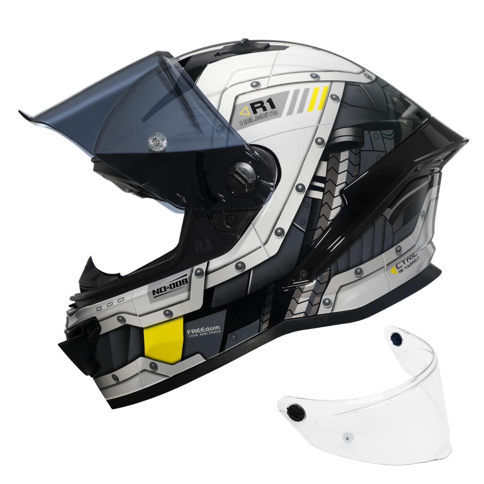 Photo 1 of Lechariotcar Motorcycle Helmet for Adults, Men and Women with Quick Change Visor and Aerodynamic Recessed Design DOT Approved Compact Street Bike Full Face Motorcycle Helmet -Star White,XXL