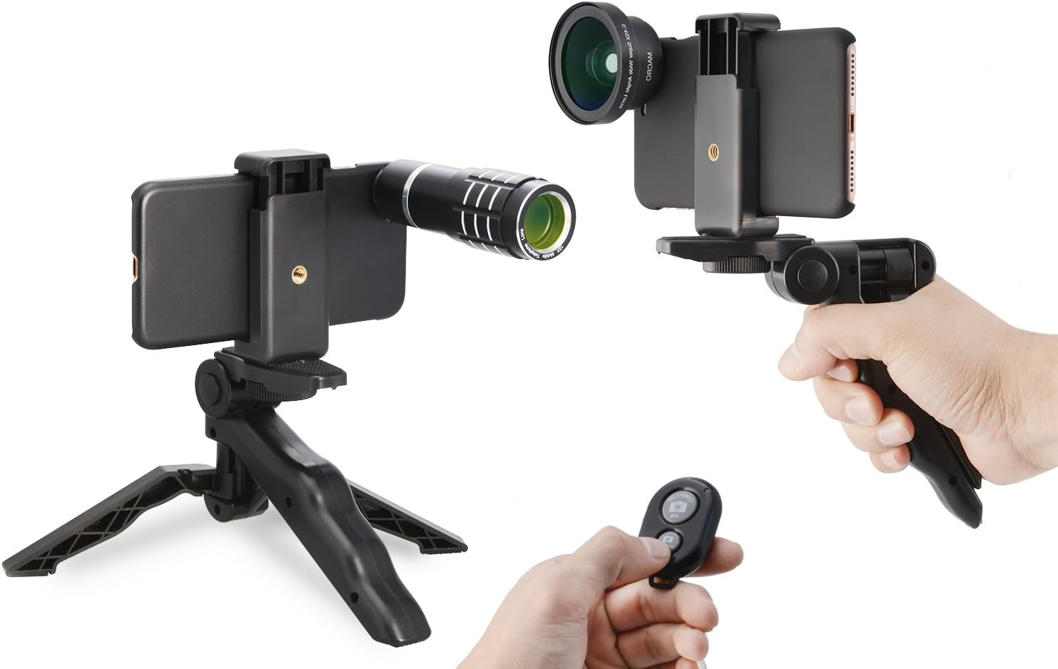 MY MIRACLE 3 in 1 HD Camera Lens Kit for iPhone 6/6S/6plus/6s plus/7/7plus（12X Optical Zoom Aluminum Telephoto Lens + 0.45X Super Wide Angle Lens + 12.5X Macro Lens) with Accessories (3 IN 1, Black)