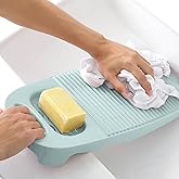 Wash Board, Washboard for Hand Washing Clothes, Plastics Laundry Scrub Board Household With Holder Portable (A-light blue)