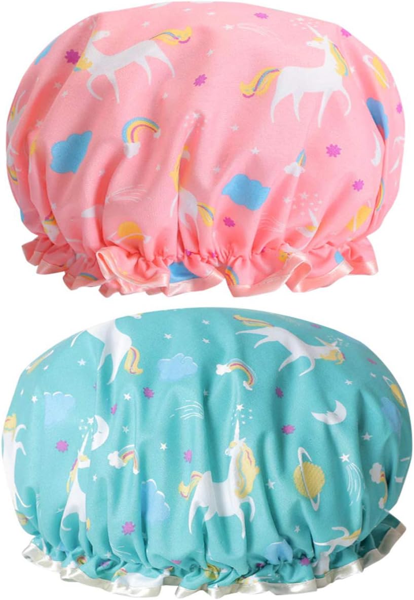 Unicorn Shower Caps Bath Caps Reusable Waterproof Double Layers for