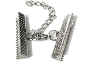 ZHITENG 10 Set Ribbon Clamp Crimp Ends Beads Pinch with Lobster Claw Swivel Clasps Extension Chain Jump Rings Cords End Caps String Flat Leather Clip Foldover Necklace Bracelet Connector (Rhodium Crimp 30mm)