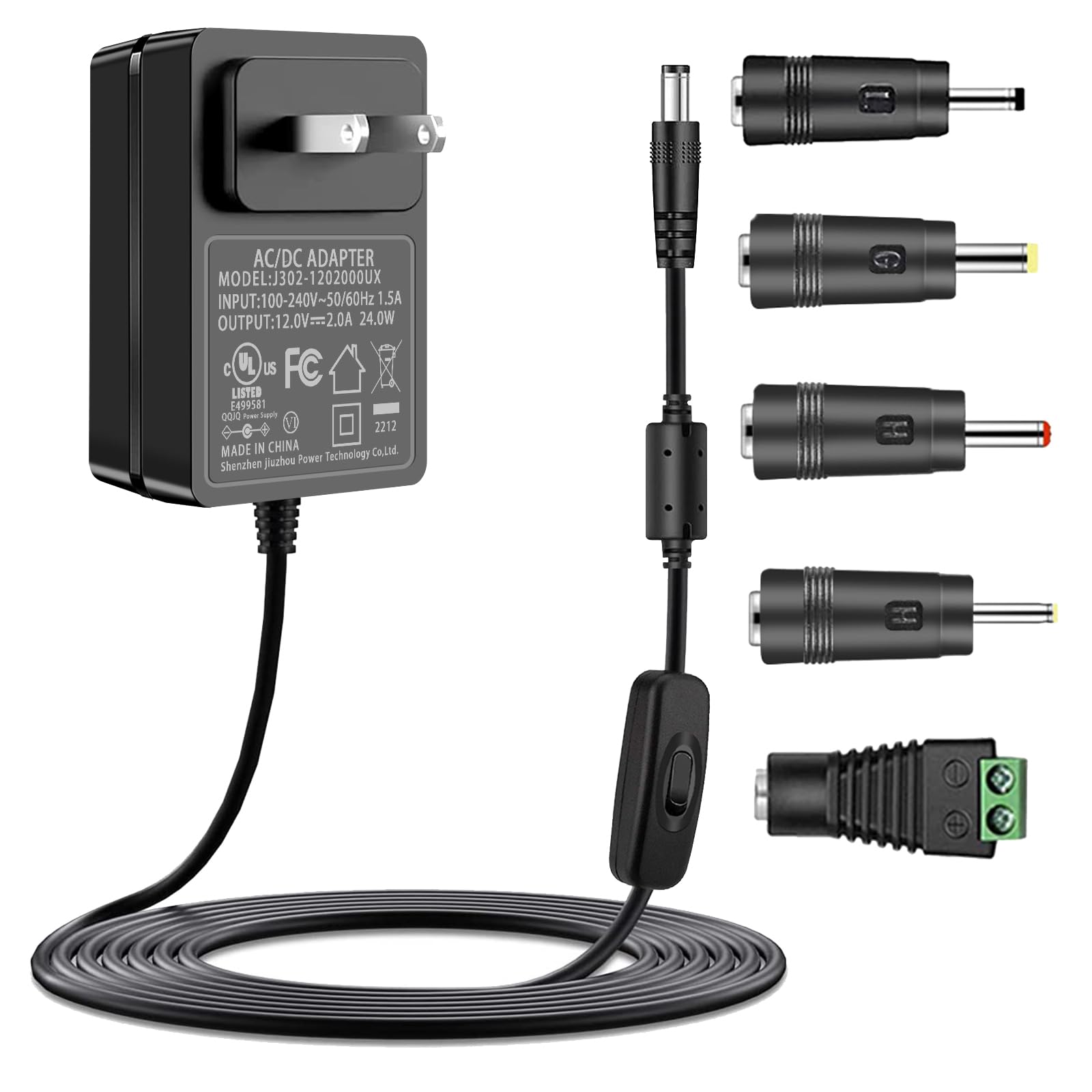 Photo 1 of 12V 2A AC DC Power Supply Adapter Compatible with Neck Back Massager, Yamaha Keyboard, Netgear Router, Record Player, External Hard Drive, CCTV, LED Strips - 5.5x2.5mm with Multiple DC Tips