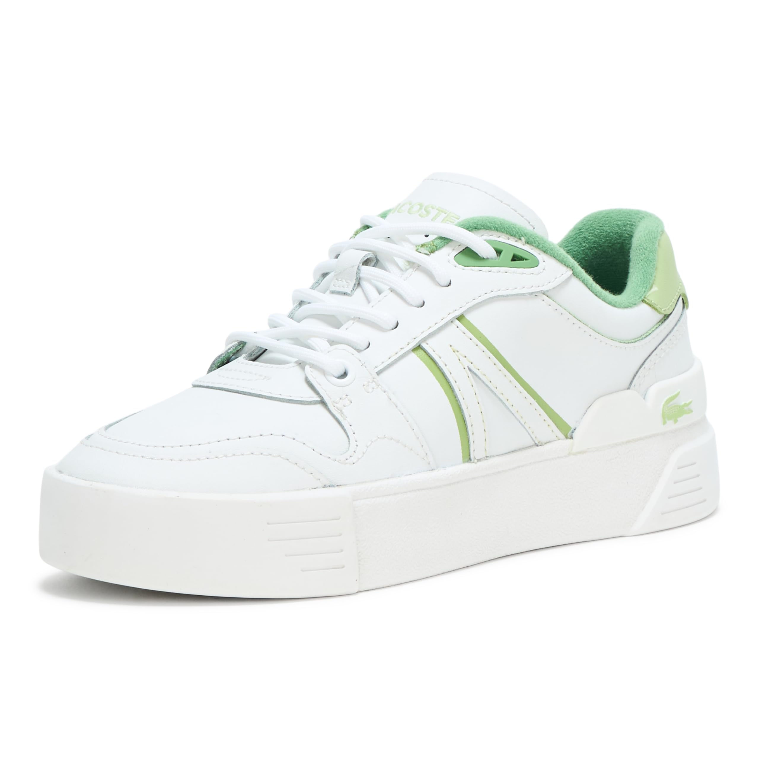 Lacoste Womens L002 Evo Sneaker, WHT/LT GRN, 5