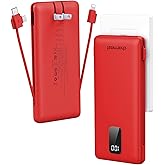 charmast Portable Charger with Built-in Cables and Plug, 10000mAh USB C Power Bank Fast Charging, External Battery Pack Slim, Travel Essentials Compatible with iPhones, Samsung Galaxy, iPad