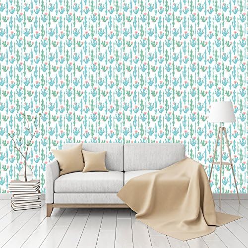 Blooming Cactus Patterned Commercial Textured Wallpaper by CustomWallpaper.com