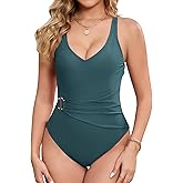 HAIVIDO Women's V Neck One Piece Swimsuit Tummy Control Bathing Suit Adjustable Straps Metal W-Hook Removable Pads Swimwear