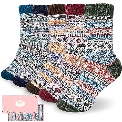 ICEIVY Socks Women, Soft Knit Wool Winter Thick Warm Cabin Fuzzy Crew Women Socks 5 Pack