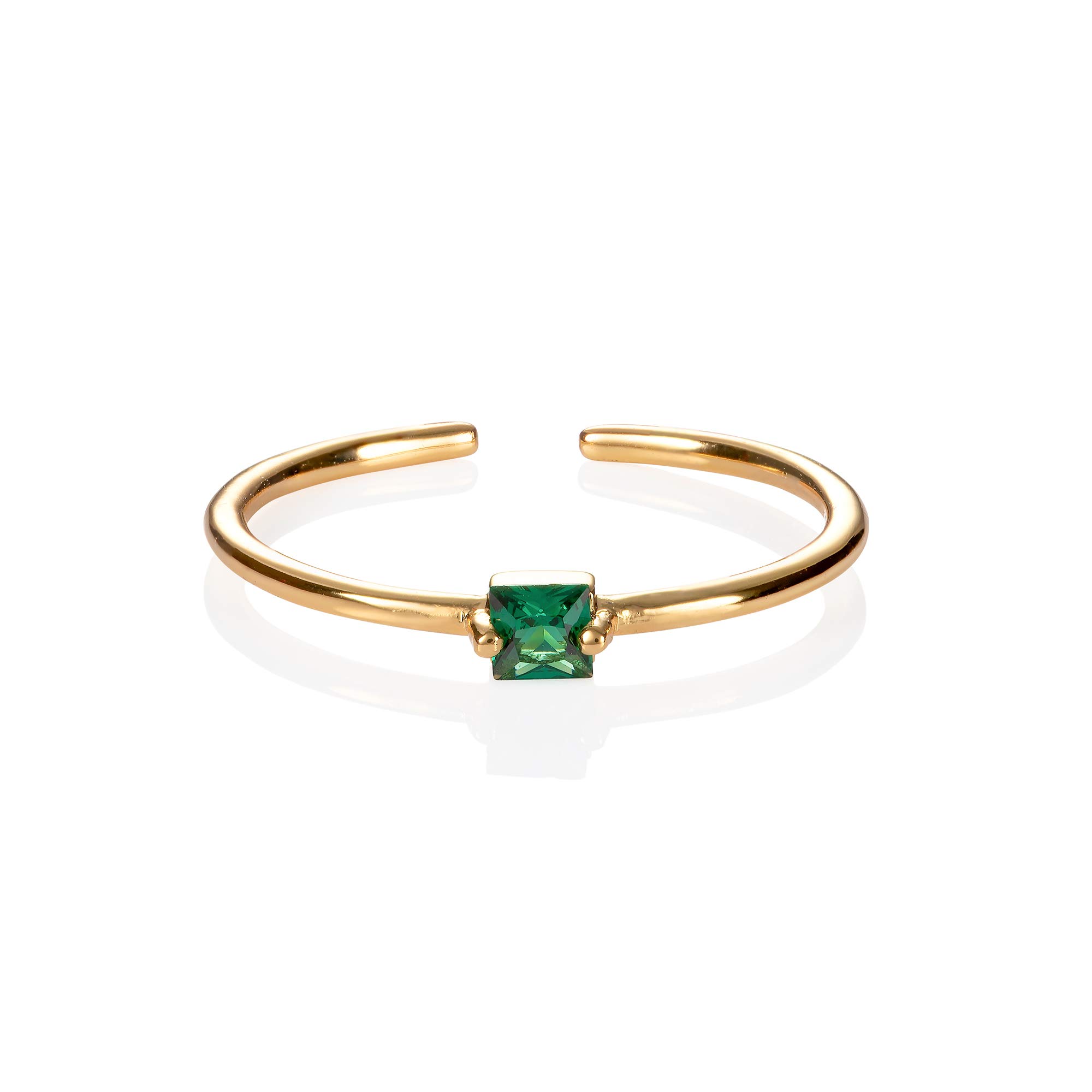 Namana Dainty Gold Ring with Green Square Stone, Adjustable Open Ring for Women and Teen Girls