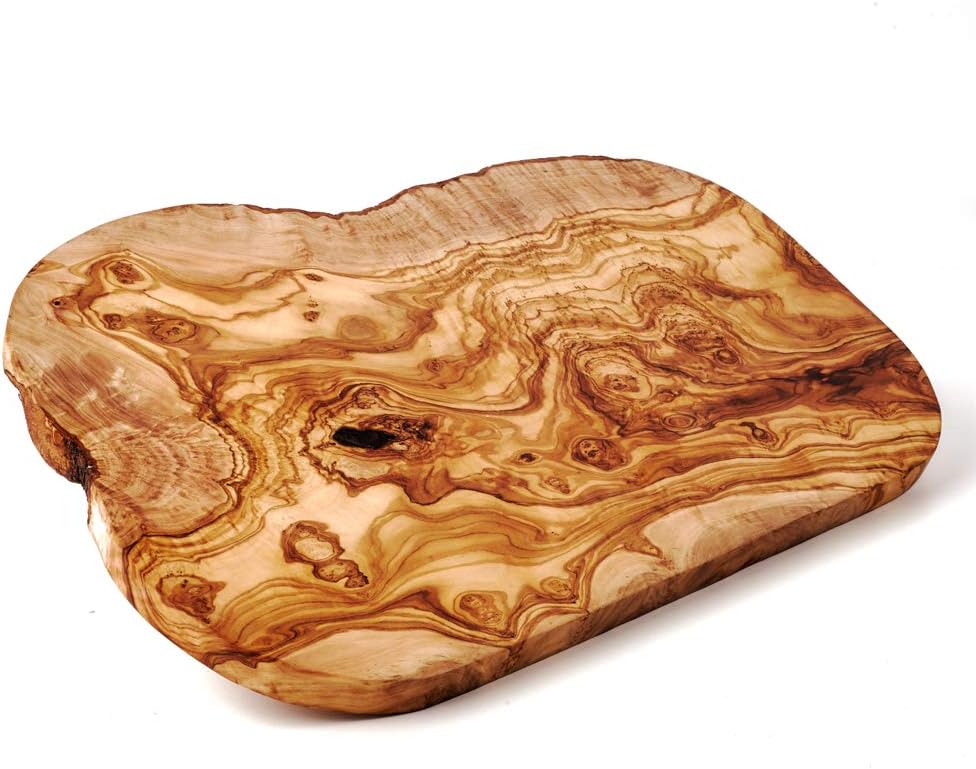 Cutting board made of olive wood in natural cut brown tones