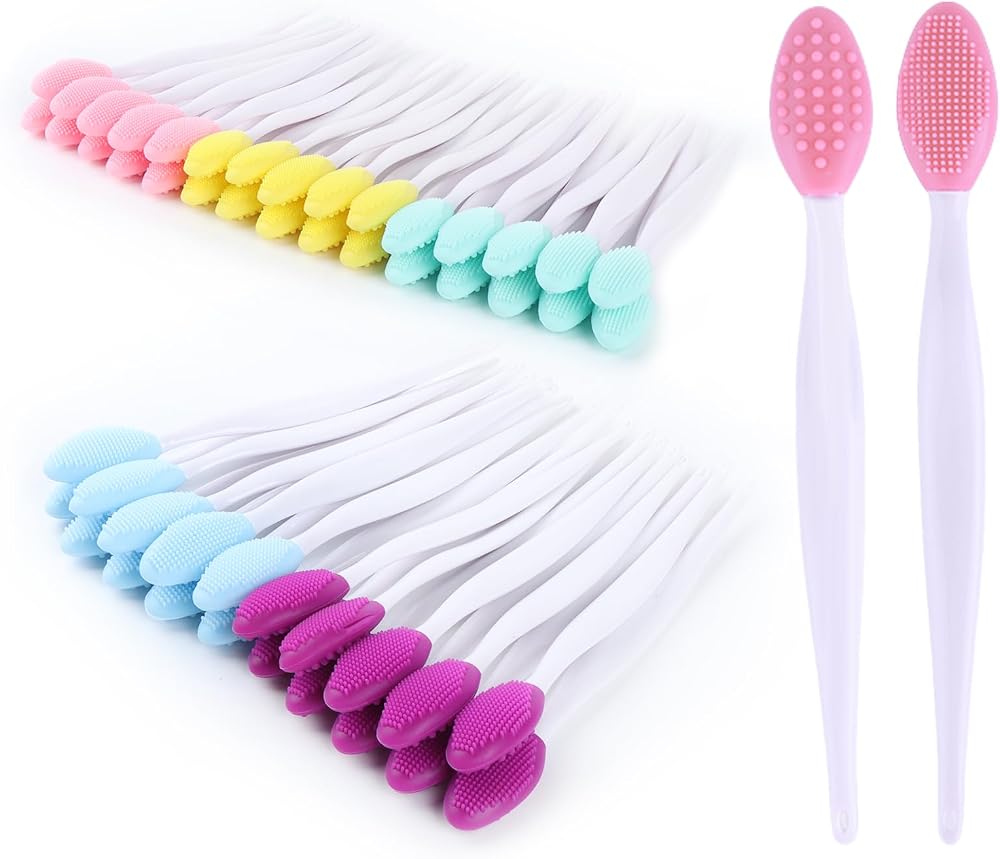 50 Pcs Lip Scrub Brush,Lip Scrubber Exfoliator,Double-Sided Silicone Lip Brush Tool for Men Women Lip Lightening, Lip Exfolia