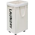 CHICVITA Tall Laundry Basket With Lid – 15 X 20.5 Inch Woven Cotton Hamper, Black, For Bedroom, Living Room, Toys & Clothes