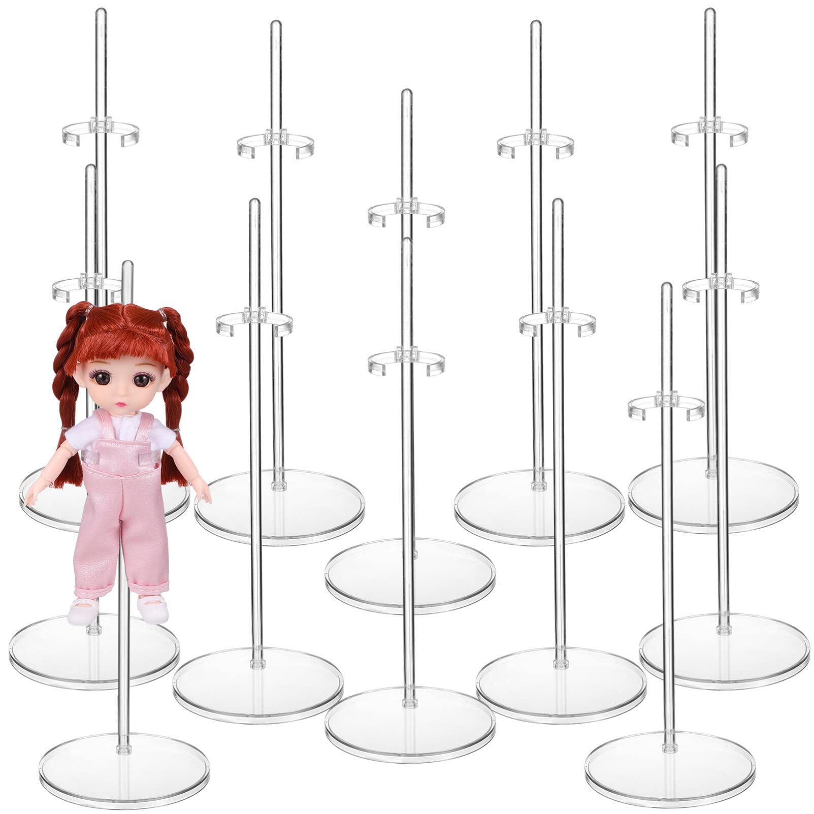 EXCEART 12pcs Adjustable Transparent Mini Doll Stands Doll Display Holders with Wide Base for Stability for Games and Creative Dressing Present