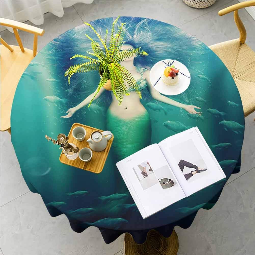 Mermaid Natural Tablecloth Fairytale Mermaid with Fish in