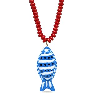 YANCHUN Fish Necklace for Women Red Blue Beaded Necklace Summer Beach Jewelry Ocean Inspired Beach Vacation Outfits Trendy Gi