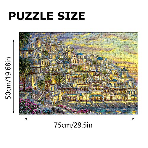 Jigsaw Puzzles for Adults 1000 Piece Puzzle for Adults 1000 Piece - Romantic Greek Town - 1000 Piece Puzzle Large Wooden Puzzles Kids Educational Game Toys Gift for Home Wall Decoration