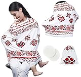 Premium Nursing Breastfeeding Cover | Stretchy and Breathable Carseat Canopy | Set of 2 Nursing Pads and 1 Pouch | Easy Covers Baby Car Seat or Stroller | Best Floral Infinity Scarf for Girls and Boys