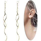 Sterling Silver Spiral Long Wire Earrings, Handmade Twisted Linear Hypoallergenic Dangle Drop Earrings, Gift for Women (Silver, straight long wire earing)