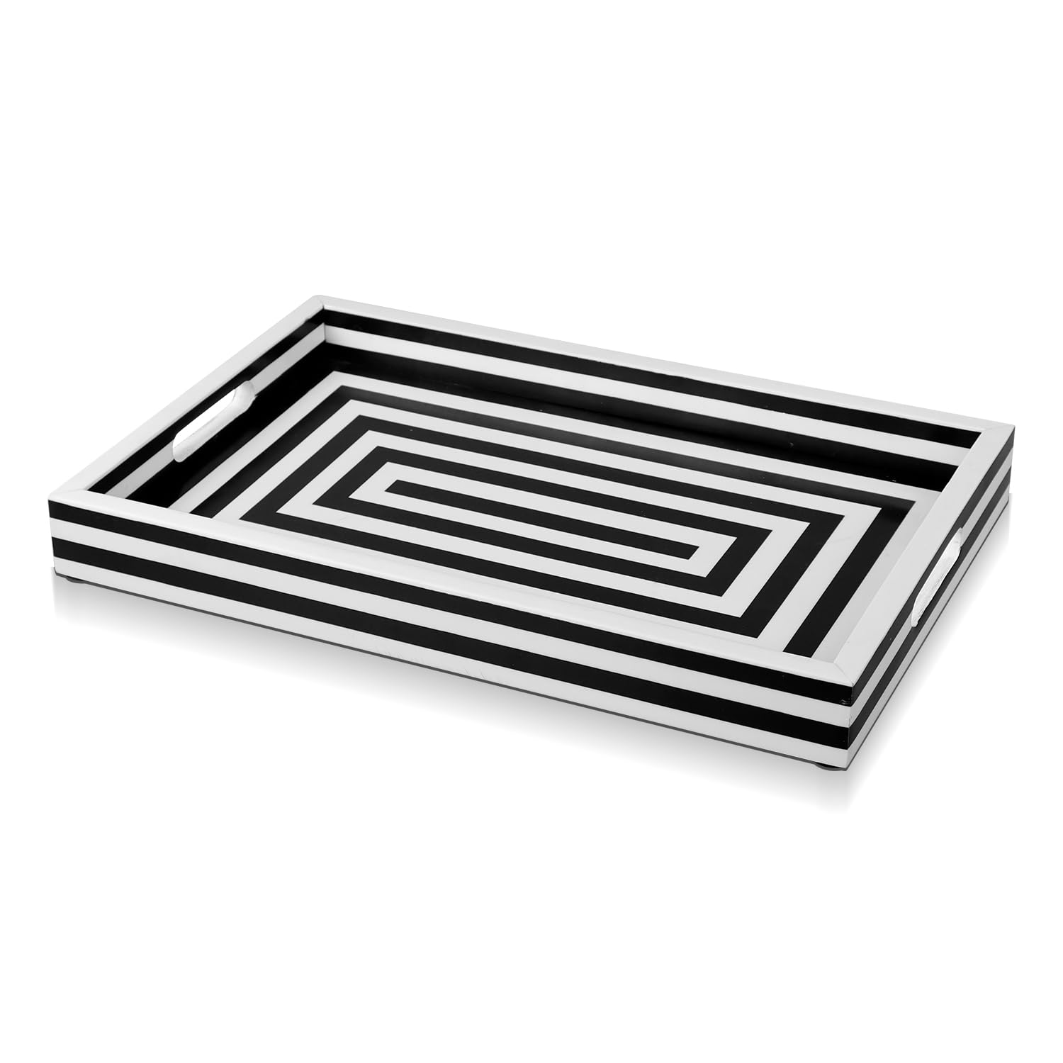 Handicrafts Home Black & White Tray, Concentric Stripe Decorative Vanity & Bathroom Organizer, Tray for Perfume & Cosmetics, Guest Towel Holder, Decorative Serving Tray for Counter Organizer, 11x17