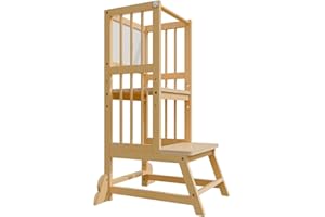 JPMKPD Toddler Standing Tower, Wooden Toddler Kitchen Step Stool, Adjustable Height Toddlers Tower for Kitchen and Living Room Countertops, with Removable Safety Railings, and Easy-to-Clean Surface