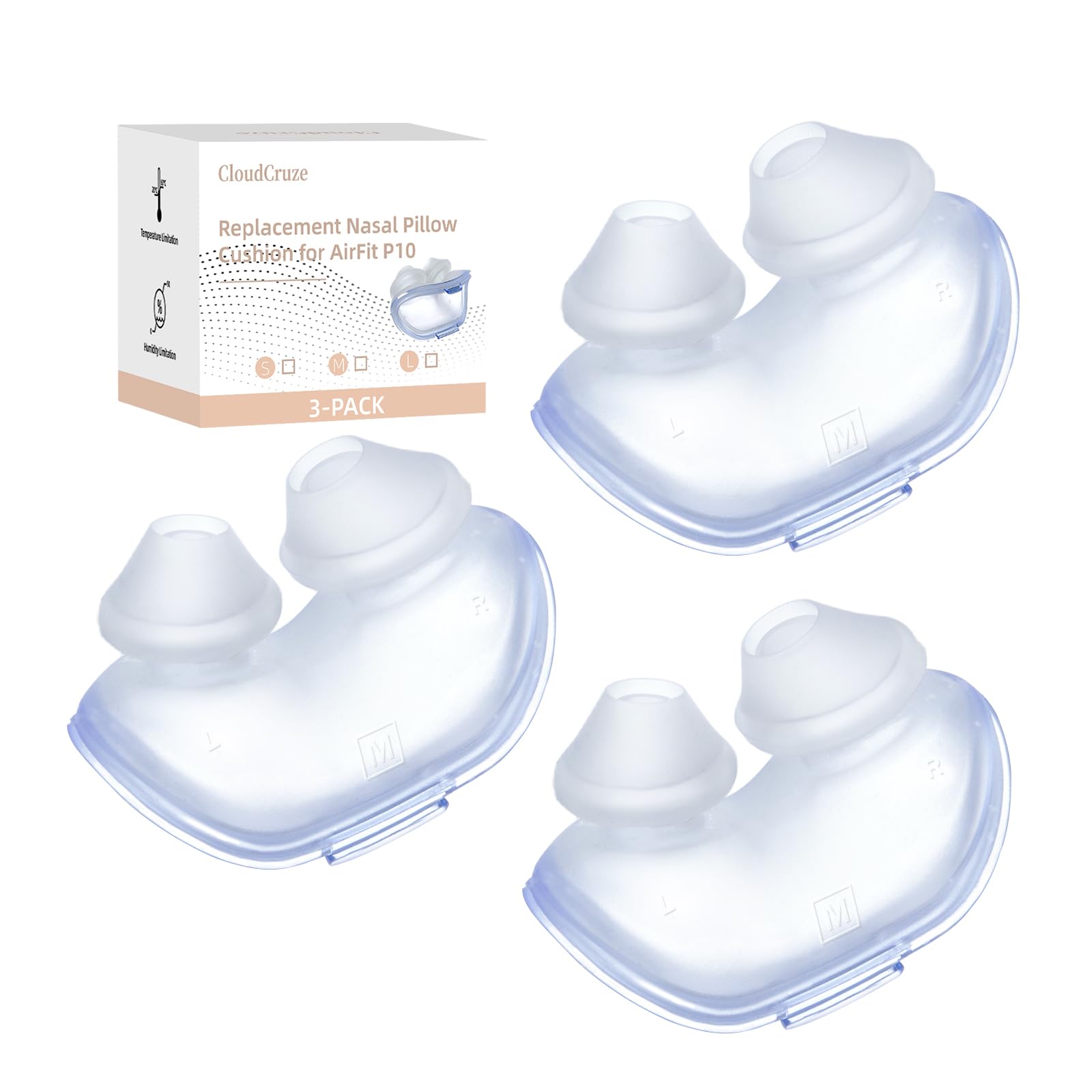 Photo 1 of 3 Packs Replacement Nasal Pillow Cushion for ResMed AirFit P10, Ultra-Soft Silicone, Better Sealing, Minimize Leakage, Reduce Pressure Points, CPAP Supplies Accessories, Size Medium