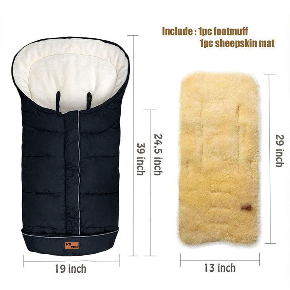KZDotnz Stroller Footmuff with A Complete Removeable 100% Sheepskin Insert, Winter Warm Waterproof Bunting Bag Fit Almost Stroller, with Non Skid Adjustable Fixing Cords and Adjust Hood : Baby