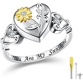 HOOHWE Urn Rings for Ashes for Women, 925 Sterling Silver Rose Flower/Sunflower/Red Cardinal/ Lotus Urn Ring Hold Loved Ones Ashes Forever In My Heart Keepsake Memorial Jewelry Cremation Rings for women