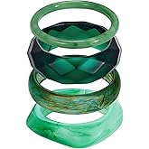 NoctisNest Green Acrylic Resin Bangles Bracelets, 4 Pcs Chunky Boho Geometric Acetate Plate Bracelets Stack, Trendy Resin Statement Wristband Wide Irregular Bangle Set for Women
