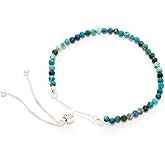 LUSTRE AND LIGHT 3mm Round Natural Chrysocolla Adjustable Bolo Bracelet for Women in Sterling Silver, Gemstone Gifts for Her Birthday, Anniversary, Christmas, Graduation