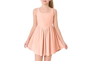 Haloumoning Girls Athletic Tennis Dress Kids Workout Adjustable Straps Golf Dance Dresses 5-14 Years