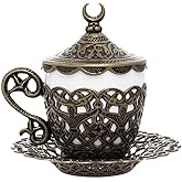 Alisveristime (1 Pc Turkish Coffee Cup - Traditional Design with Crescent Motif, Porcelain Cup and Saucer for Turkish, Greek, Arabic Coffee and Espresso (Gelincik) (Antique Green)
