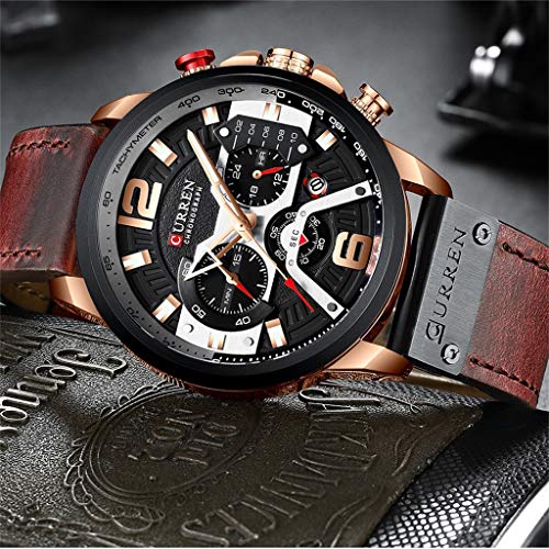 LUCAMORE Men's Quartz Chronograph Waterproof Date Watches Business Casual Sport Design Leather Band Strap Wrist Watch for Men