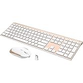Wireless Keyboard and Mouse, Vssoplor Rechargeable Quiet Full-Size Keyboard and Mouse Combo Set Ultra Slim Design for Laptop, PC, Notebook, Desktop-White and Gold