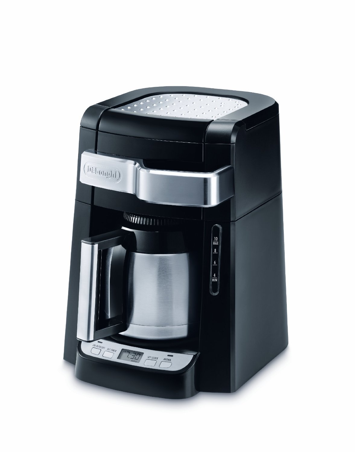Delonghi 10 Cup Programmable Auto Drip Coffee Maker with Thermal Carafe & Aroma Button, Pause and Serve Function with Built-In Warming Tray and Digital Timer