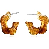 Wotforsh S925 Sterling Silver Flower Huggie Chunky Brown Stud Open Hoop Floral Earrings for Women Hypoallergenic Earrings