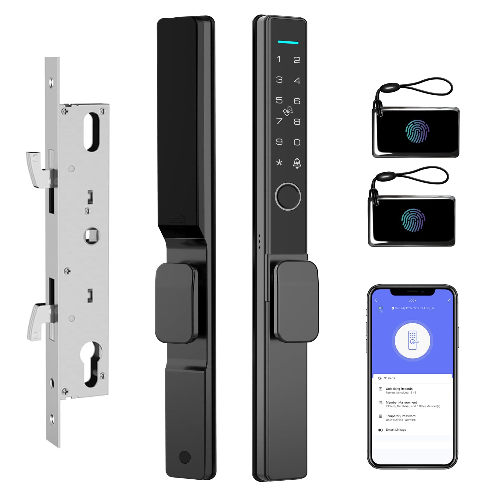 Photo 1 of Sliding Glass Door Lock 2085 Ultra-Slim eLinkSmart Waterproof Keyless Mortise Smart Lock with Hook for Door Thickness 22~110mm, Aluminum Keypad Fingerprint for Patio Door with Tuya App