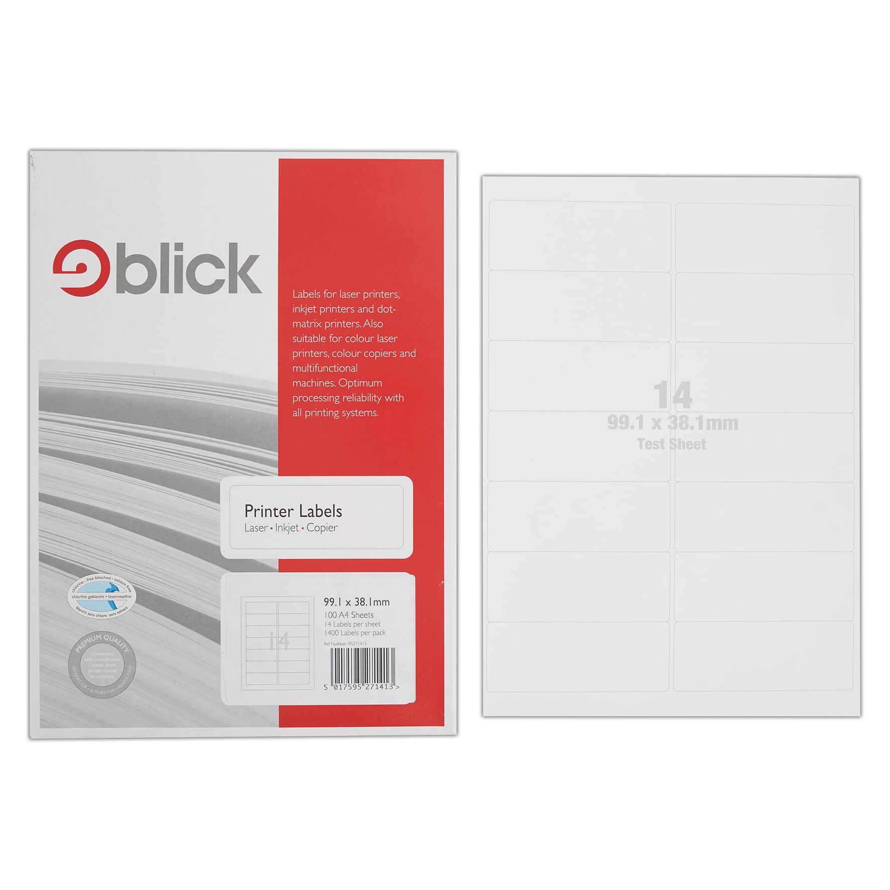 Blick Labels, White, 14 Per Sheet 100 Sheets, Rectangular, 99.1mm x 38.1mm, 1400 Labels, For Home, Office, Family, School