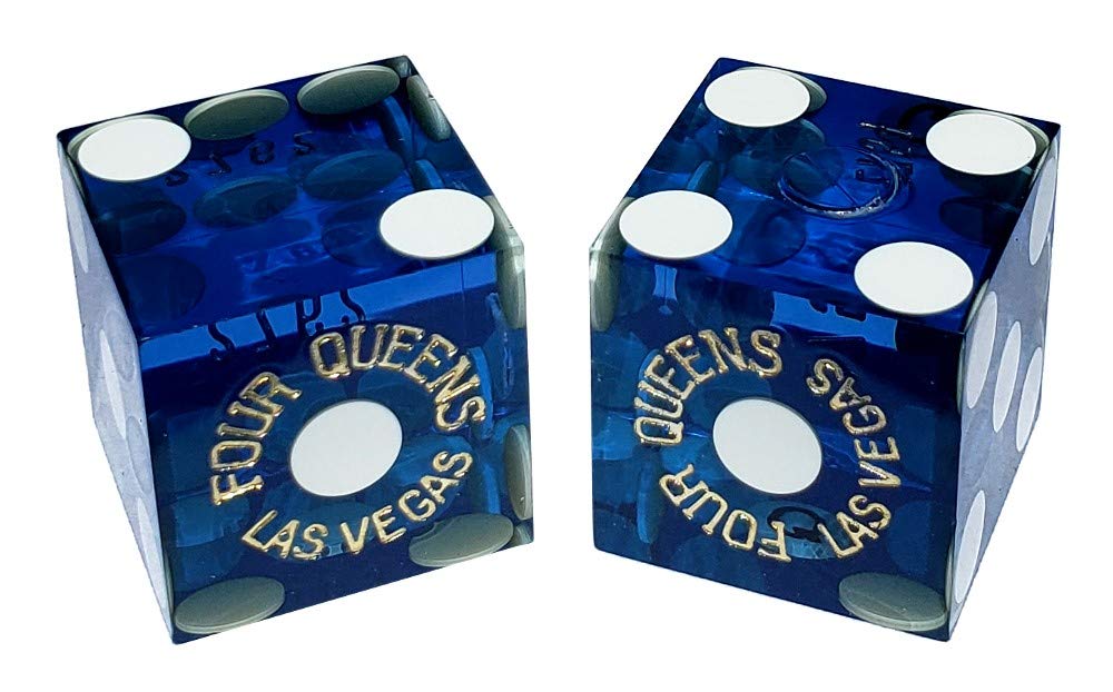 19mm Craps Dice Pair Matching Serial Numbers - Authentic Las Vegas Casino Table-Played Dice (Four Queens (Blue Polished))