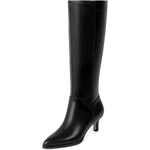 QIY Women's Knee High Boots Kitten Heel Pointed Toe | Long Dress Boots Low Heel Casual Comfort Tall Boots with Side Zipper 20